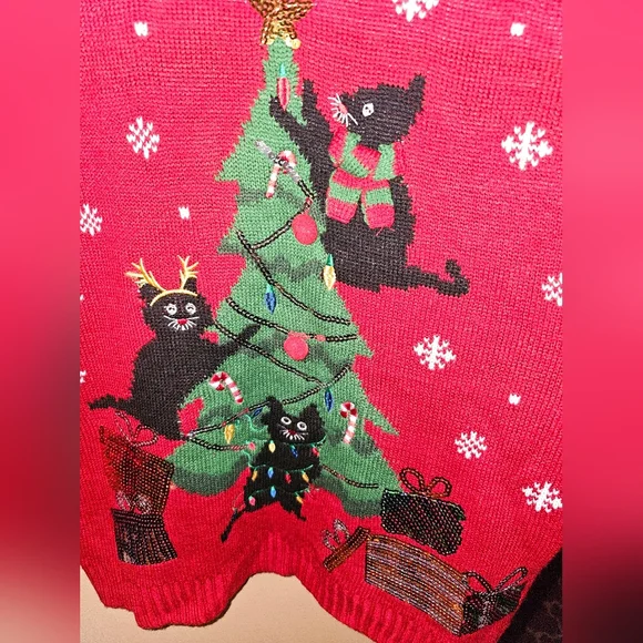 Karen Scott Christmas Cats Sweater Size Small NEW - Picture 3 of 5